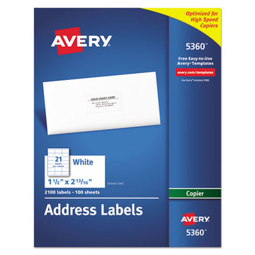 Avery® Copier Mailing Labels, Copiers, 1.5 X 2.81, White, 21-sheet, 100 Sheets-box freeshipping - TVN Wholesale